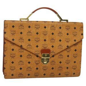 MCM Vicetos Logogram Business Bag PVC Leather Brown Auth bs24007